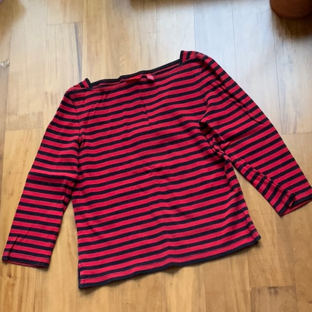 Red and Black striped mariner Boatneck cotton top SMALL